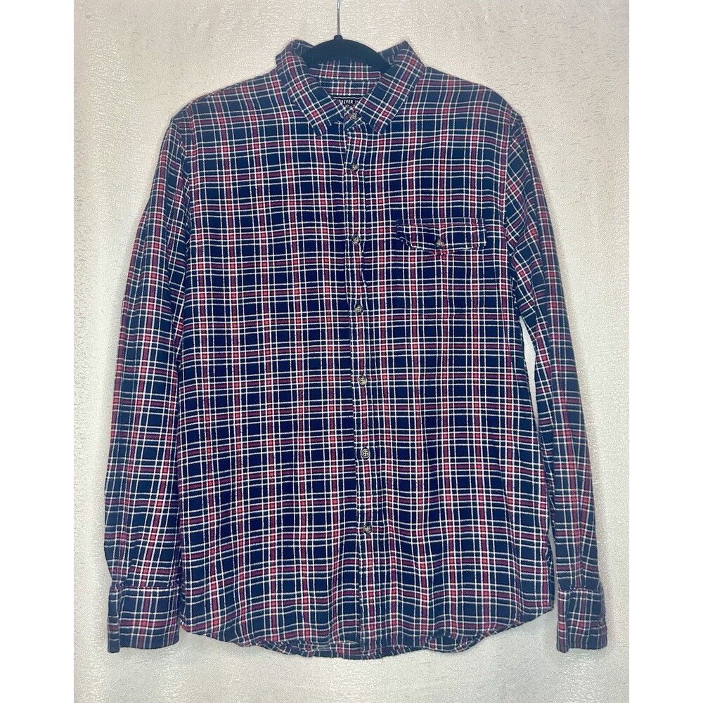 Forever 21 Men’s Button Down Long Sleeve Shirt Size Large Plaid Red Blue White